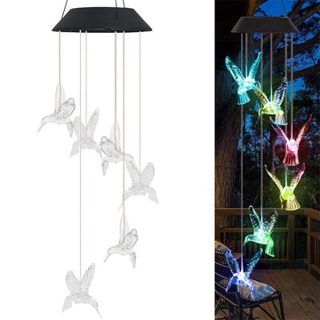 Transparent Solar Powered Hummingbird Wind Chime(Without bell) - Color - Changing LED Hanging Garden Light Outdoor Decor - RnR Galore