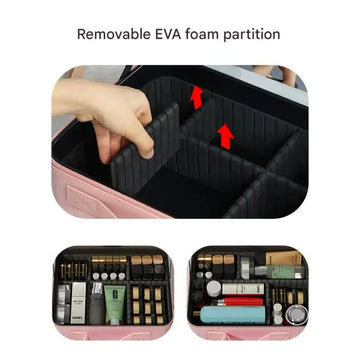 Travel Makeup Case with LED Lighted Mirror - Adjustable Dividers & Brush Holder(black) - RnR Galore