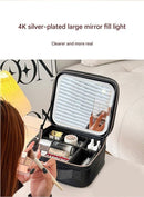 Travel Makeup Case with LED Lighted Mirror - Adjustable Dividers & Brush Holder(black) - RnR Galore