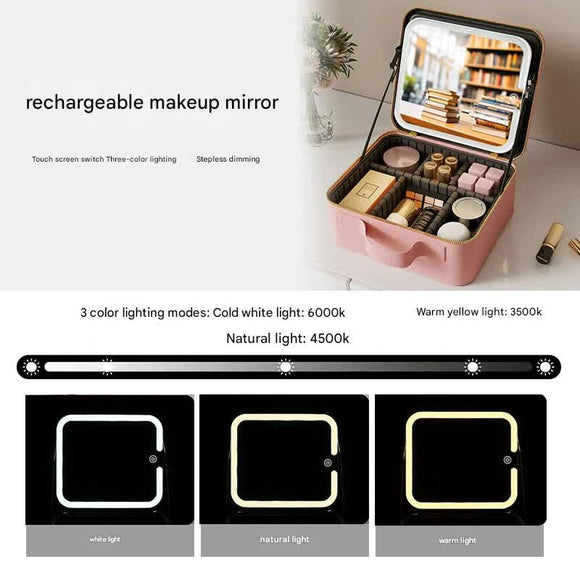 Travel Makeup Case with LED Lighted Mirror - Adjustable Dividers & Brush Holder(black) - RnR Galore