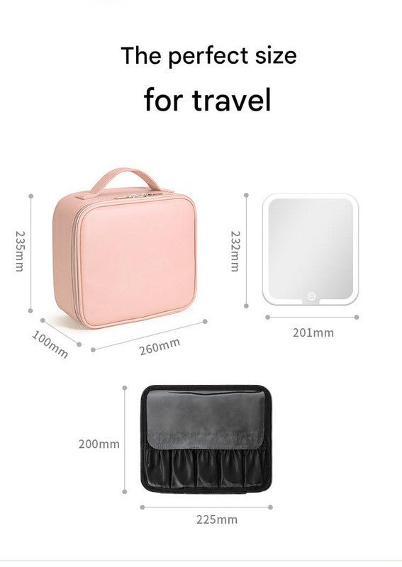 Travel Makeup Case with LED Lighted Mirror - Adjustable Dividers & Brush Holder(black) - RnR Galore