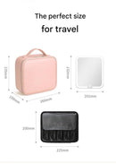 Travel Makeup Case with LED Lighted Mirror - Adjustable Dividers & Brush Holder(black) - RnR Galore