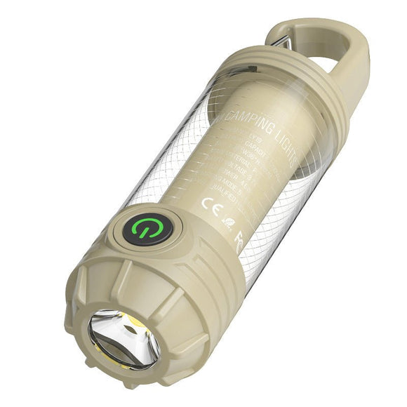 Tri - Color Portable Camping Lantern & Flashlight - Rechargeable, 360°Ambient Light & Hook Design(Khaki) - RnR Galore