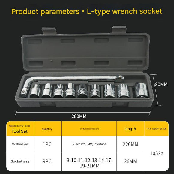 Two 10 - piece L - shaped socket wrench sets - 1/2" drive chrome vanadium steel with metric sockets and housings(gray) - RnR Galore