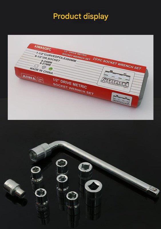 Two 10 - piece L - shaped socket wrench sets - 1/2" drive chrome vanadium steel with metric sockets and housings(gray) - RnR Galore