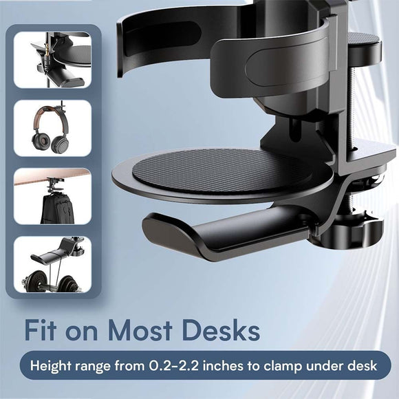 Two desktop clip - on cup holders and headphone hanger - adjustable, non - slip silicone, maximum load 15KG(black) - RnR Galore