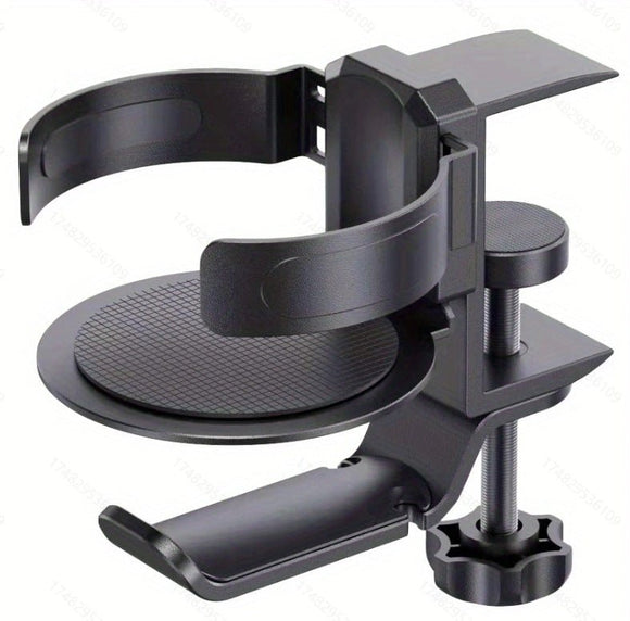 Two desktop clip - on cup holders and headphone hanger - adjustable, non - slip silicone, maximum load 15KG(black) - RnR Galore