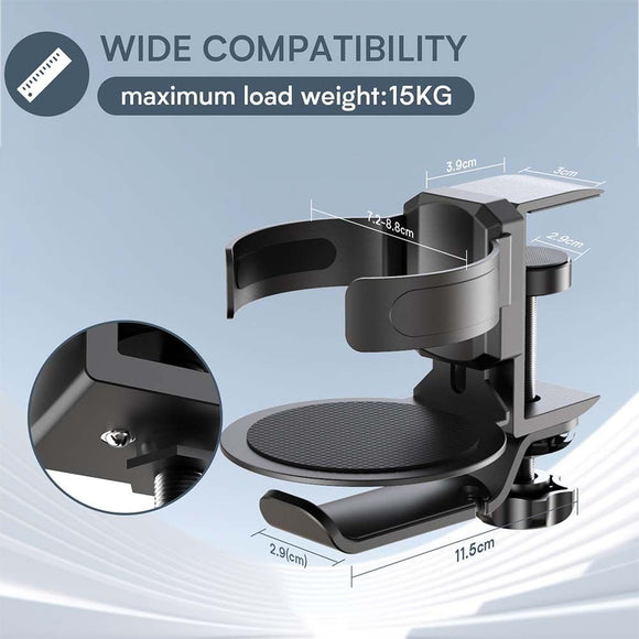 Two desktop clip - on cup holders and headphone hanger - adjustable, non - slip silicone, maximum load 15KG(silver) - RnR Galore