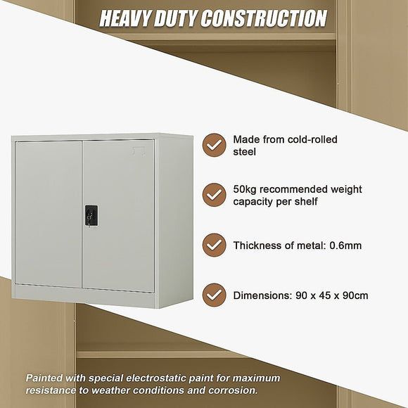 Two - Door Metal Short Cabinet Shelf Storage for Home Office Gym - RnR Galore