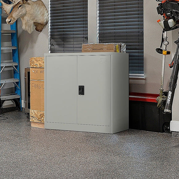 Two - Door Metal Short Cabinet Shelf Storage for Home Office Gym - RnR Galore