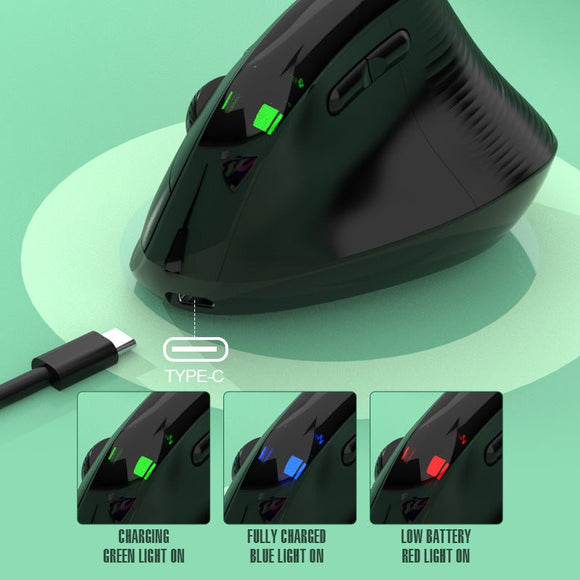 Two Ergonomic Vertical Wireless Mouse - Dual Mode (2.4G & Bluetooth), 5 Adjustable DPI, Silent Clicks, Rechargeable(black) - RnR Galore