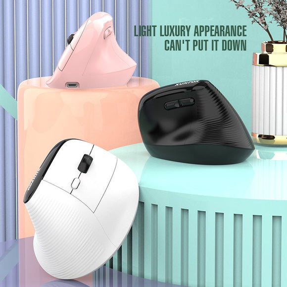 Two Ergonomic Vertical Wireless Mouse - Dual Mode (2.4G & Bluetooth), 5 Adjustable DPI, Silent Clicks, Rechargeable(white) - RnR Galore