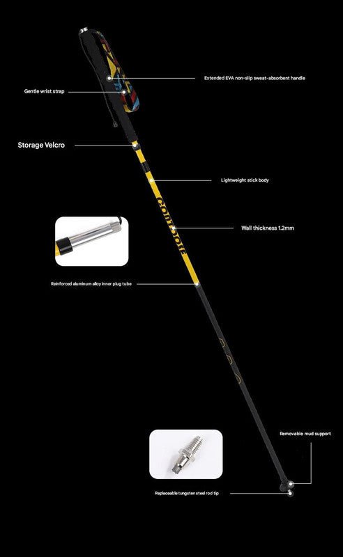 Ultralight Carbon Fiber Foldable Trail Running & Hiking Pole(yellow Recommended height range 175 - 185cm) - RnR Galore