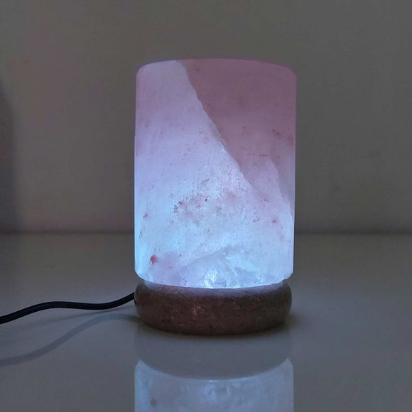 USB Colour Changing Salt Himalayan Lamp - Cylinder Shape Pink Rock LED Light - RnR Galore