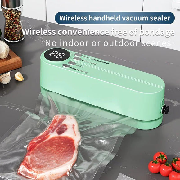 USB Rechargeable Portable Vacuum Sealer, includes sealing bags and a rapid vacuum pump. Space - saving design, suitable for vacuum packing snacks, meat, fruits, and vegetables for food preservation.GREEN - RnR Galore