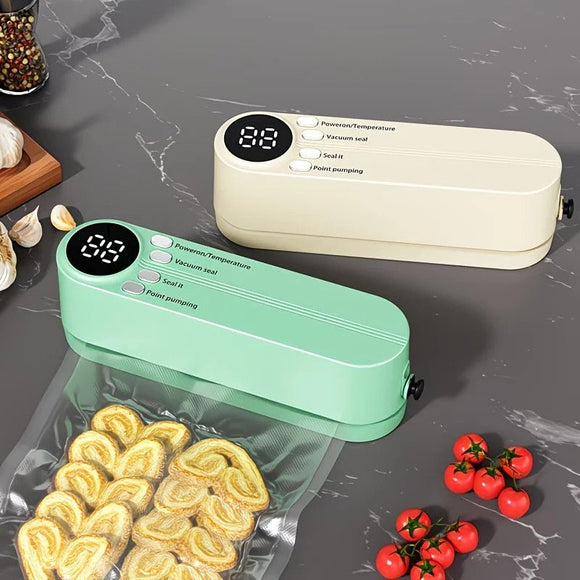 USB Rechargeable Portable Vacuum Sealer, includes sealing bags and a rapid vacuum pump. Space - saving design, suitable for vacuum packing snacks, meat, fruits, and vegetables for food preservation.GREEN - RnR Galore