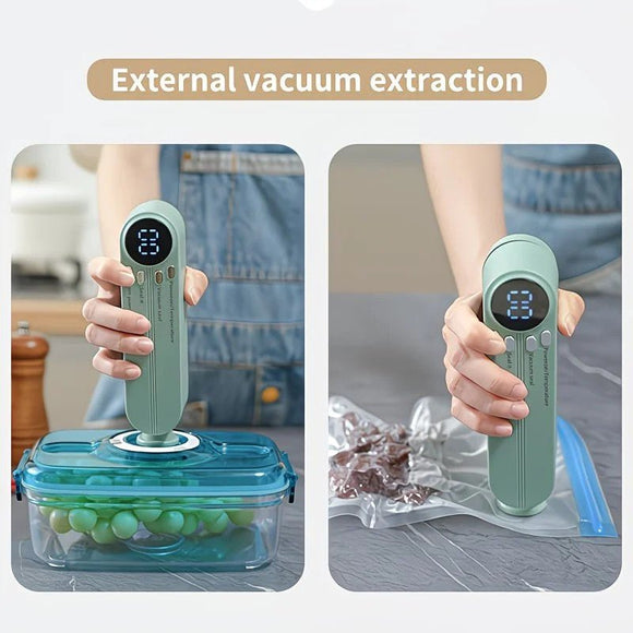 USB Rechargeable Portable Vacuum Sealer, includes sealing bags and a rapid vacuum pump. Space - saving design, suitable for vacuum packing snacks, meat, fruits, and vegetables for food preservation.GREEN - RnR Galore