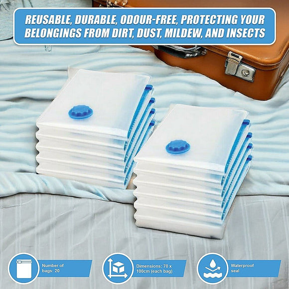 Vacuum Bags Clothes Sealed Clothing Bag Travel Compact Storage Space Saver x20 - RnR Galore