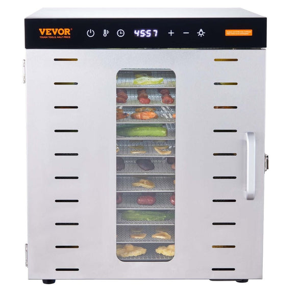 VEVOR 10 Trays Food Dehydrator Machine Stainless Steel 1000W Jerky Fruit Drying - RnR Galore