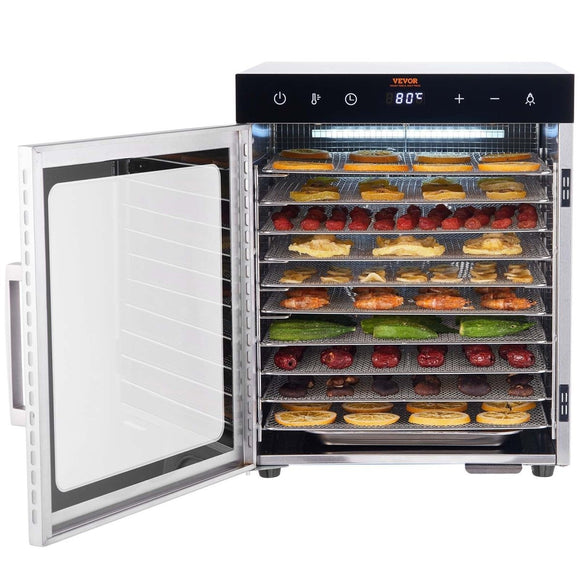 VEVOR 10 Trays Food Dehydrator Machine Stainless Steel 800W Jerky Fruit Drying - RnR Galore