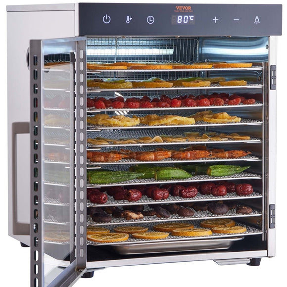VEVOR 10 Trays Food Dehydrator Machine Stainless Steel 800W Jerky Fruit Drying - RnR Galore