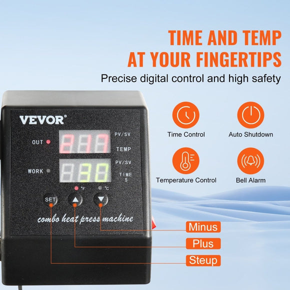 VEVOR 1400W Heat Press Machine 8 In 1 Sublimation Steel Frame Heat Presses with Temperature And Time Control (12X15INCH 8IN1) - RnR Galore