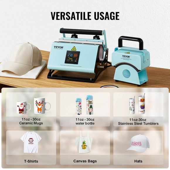 VEVOR 2 in 1 Tumbler and Hat Heat Press Machine Heat Machine for Caps Hats Mugs - RnR Galore