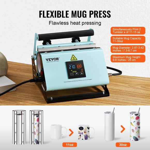 VEVOR 2 in 1 Tumbler and Hat Heat Press Machine Heat Machine for Caps Hats Mugs - RnR Galore