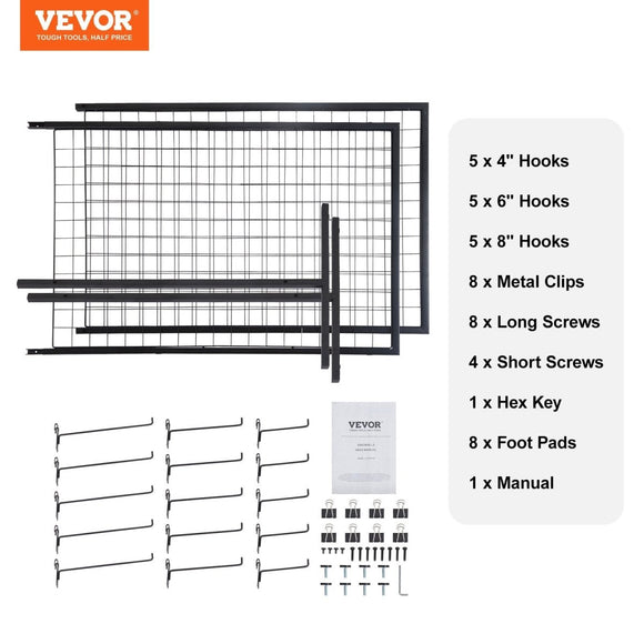 VEVOR 2' x 5.6' Grid Wall Panels Tower, 2 Packs Wire Gridwall Display Racks with T - Base Floorstanding, Double Side Gridwall Panels for Art Craft Shows, Retail Display with Extra Clips and Hooks - RnR Galore