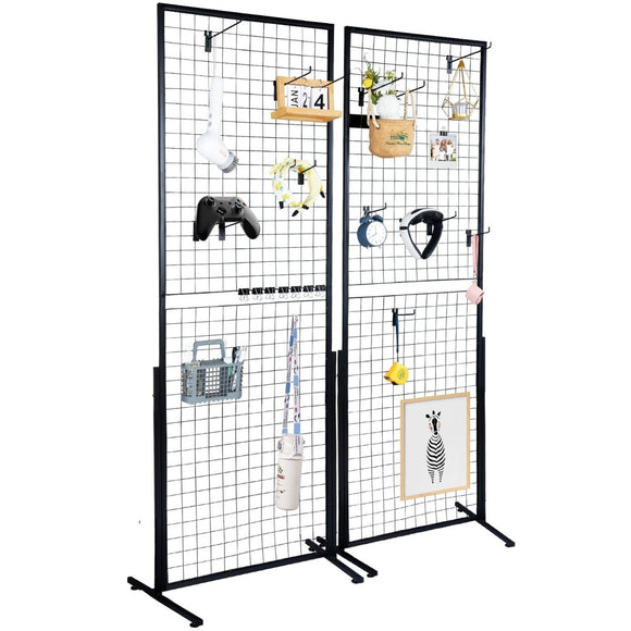 VEVOR 2' x 5.6' Grid Wall Panels Tower, 2 Packs Wire Gridwall Display Racks with T - Base Floorstanding, Double Side Gridwall Panels for Art Craft Shows, Retail Display with Extra Clips and Hooks - RnR Galore