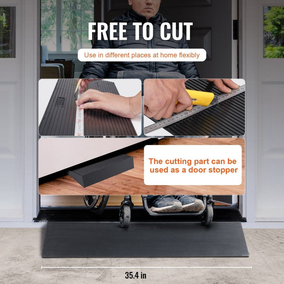 VEVOR 3 cm Rise Cuttable Threshold Ramp for Sweeping Robot, 90 cm Wide Natural Rubber Wheelchair Ramp, Non - Slip Solid Rubber Ramp with Double - Sided Tape for Doorways, Driveways, Bathroom, Smooth Tile - RnR Galore