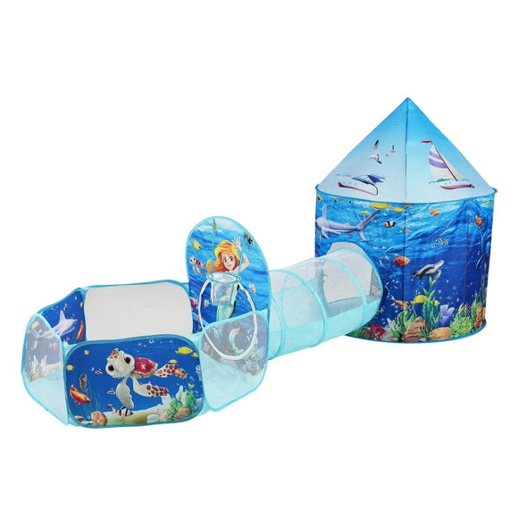 VEVOR 3 in 1 Kids Play Tent with Tunnel, Basketball Hoop for Boys, Girls, Babies and Toddlers, Indoor/Outdoor Pop Up Playhouse with Carrying Bag & Banding Straps Birthday Gifts, Blue Ocean - RnR Galore