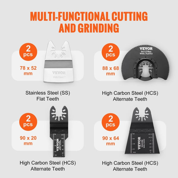 VEVOR 30PCS Multi Tool Blades Kits, Universal Quick Release Oscillating Saw Blades, 8 Types Wood Metal Plastic Oscillating Tool Blades, Fit Dewalt Bosch Milwaukee Hitachi Chicago Craftsman - RnR Galore
