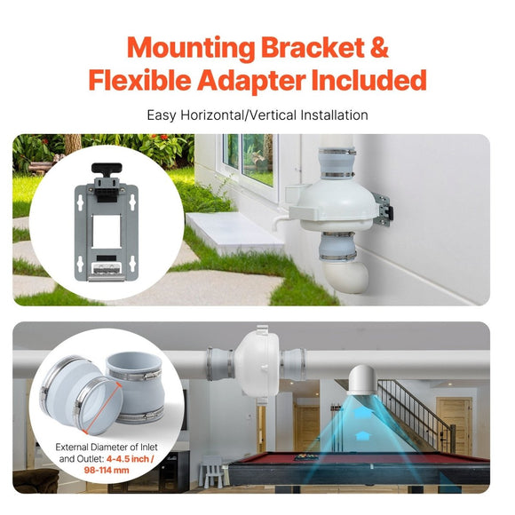 VEVOR 4" to 4.5" Radon Mitigation Fan System Kit Quiet 190 CFM Inline Duct Fan - RnR Galore