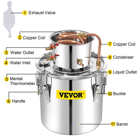 VEVOR 50L Water Alcohol Distiller Copper Moonshinestill Brewing w/ Water Pump - RnR Galore