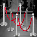 VEVOR 6PCS Red Rope Stanchion Silver Post Crowd Control Queue Line Barrier - RnR Galore