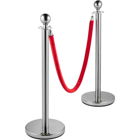 VEVOR 6PCS Red Rope Stanchion Silver Post Crowd Control Queue Line Barrier - RnR Galore