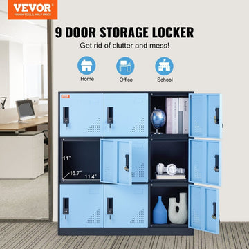 VEVOR 9 Doors Metal Storage Cabinet Employees Steel Storage Cabinet Office Black - RnR Galore