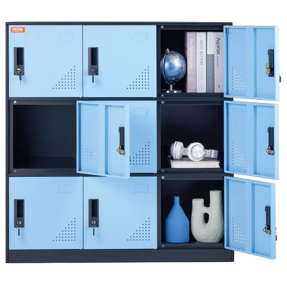 VEVOR 9 Doors Metal Storage Cabinet Employees Steel Storage Cabinet Office Black - RnR Galore