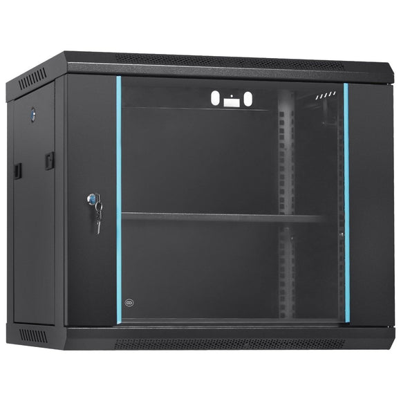 VEVOR 9U Wall Mount Network Server Cabinet, 39.37 cm Deep, Server Rack Cabinet Enclosure, 90.7 kg Max. Ground - mounted Load Capacity, with Locking Glass Door Side Panels, for IT Equipment, A/V Devices - RnR Galore