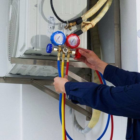 VEVOR AC Gauge Set - 3 Way AC Manifold Gauge Set for R134A R22 R12 R502 Refrigerant, Freon Gauges with 5ft Hoses, Couplers, Can Tap Works on Car Auto Freon Charging and Evacuation - RnR Galore