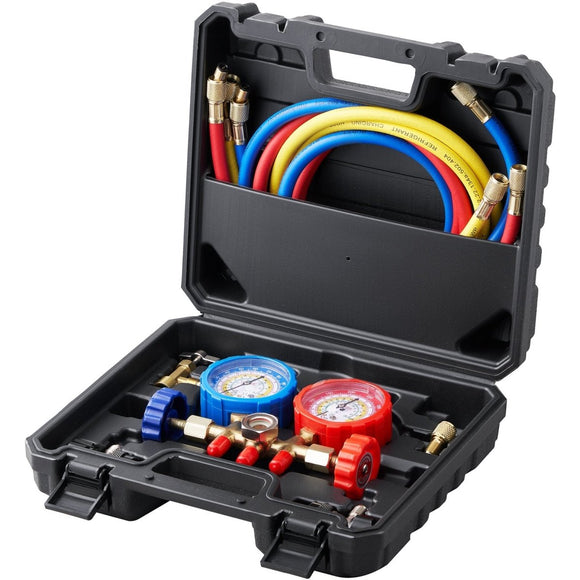 VEVOR AC Gauge Set - 3 Way AC Manifold Gauge Set for R134A R22 R12 R502 Refrigerant, Freon Gauges with 5ft Hoses, Couplers, Can Tap Works on Car Auto Freon Charging and Evacuation - RnR Galore