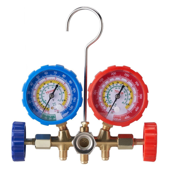 VEVOR AC Gauge Set - 3 Way AC Manifold Gauge Set for R134A R22 R12 R502 Refrigerant, Freon Gauges with 5ft Hoses, Couplers, Can Tap Works on Car Auto Freon Charging and Evacuation - RnR Galore