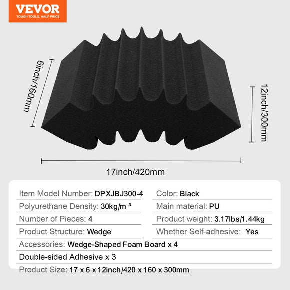 VEVOR Acoustic Foam Panels 4 Pack 16.5 x 6.3 x 12 in Adhesive for Wall Ceiling - RnR Galore