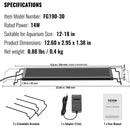 VEVOR Aquarium Light, 14W Full Spectrum Fish Tank Light with 24/7 Natural Mode, Adjustable Timer & 5 - Level Brightness, with Aluminum Alloy Shell Extendable Brackets for 12" - 18" Freshwater Planted Tank - RnR Galore