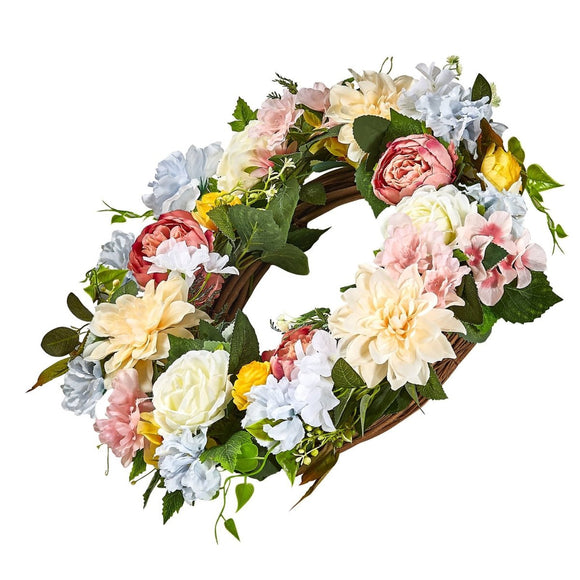 VEVOR Artificial Decorative Wreath 60.96 cm White Pink Yellow Peonies Hydrangeas - RnR Galore