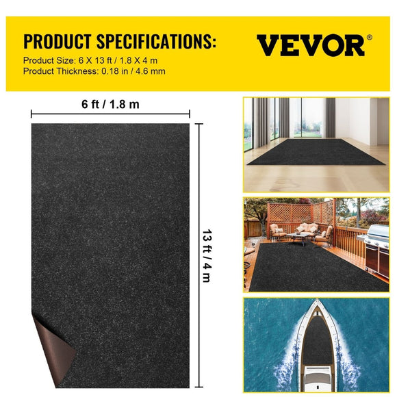 VEVOR Bass Boat Carpet Cutpile Marine Carpet 6 x 13 ft Charcoal Black In/Outdoor - RnR Galore