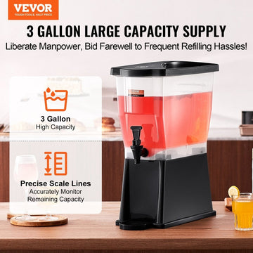 VEVOR Beverage Dispenser, 3 Gallon Drink Dispenser for Parties, Plastic Juice Dispenser with Stand Spigot Lid, Iced Tea Lemonade Juice Water Dispenser, for Restaurants, Hotels, Parties - RnR Galore
