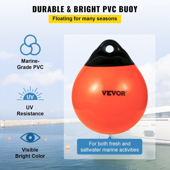 VEVOR Boat Buoy Balls, 15\" Diameter Inflatable Heavy - Duty Marine - Grade PVC Marker Buoys, Round Boat Mooring Buoys, Anchoring, Rafting, Marking, Fishing, Orange - RnR Galore