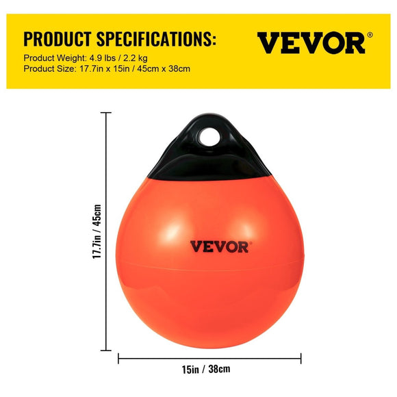 VEVOR Boat Buoy Balls, 15\" Diameter Inflatable Heavy - Duty Marine - Grade PVC Marker Buoys, Round Boat Mooring Buoys, Anchoring, Rafting, Marking, Fishing, Orange - RnR Galore